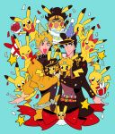  2boys confetti crossover dio_brando gift jojo_no_kimyou_na_bouken kuujou_joutarou mikannu multiple_boys parody pikachu pokemon pokemon_(creature) star_platinum 