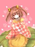  1girl apron bell checkered crossed_arms hair_bell hair_ornament highres himemurasaki japanese_clothes motoori_kosuzu red_eyes redhead short_hair sketch solo touhou twintails 