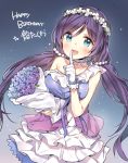  blue_eyes blush choker dress flower gloves long_hair love_live!_school_idol_project low_twintails smile toujou_nozomi twintails violet_hair 