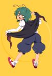  1girl antennae blush cape from_behind green_eyes green_hair harusame_(unmei_no_ikasumi) long_sleeves looking_back open_mouth puffy_sleeves short_hair smile solo touhou wriggle_nightbug 