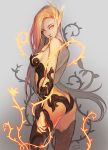  1girl arched_back ass bare_shoulders boots breasts finger_to_mouth flower league_of_legends long_hair looking_at_viewer orange_eyes orange_hair parted_lips racoona sideboob solo thigh-highs thigh_boots zyra 