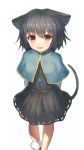  1girl animal_ears arms_behind_back blush capelet dress grey_hair highres jewelry looking_at_viewer mouse_ears mouse_tail nazrin pendant red_eyes shone short_hair simple_background smile solo tail touhou white_background 