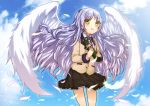  1girl angel_beats! angel_wings graduation highres kinana long_hair school_uniform silver_hair standing tachibana_kanade tube wings yellow_eyes 
