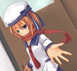  1girl blanc blue_eyes brown_hair choujigen_game_neptune hat neptune_(series) outstretched_hand scarf school_uniform solo tagme 