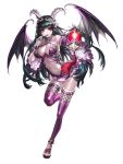  1girl bare_shoulders black_hair box_(hotpppink) breasts highres horns large_breasts legs long_hair navel original parted_lips pointy_ears red_eyes simple_background smile solo thighs white_background 