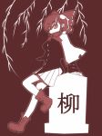  1girl bow cape grave hair_bow monochrome red_eyes redhead sekibanki short_hair shouningyou skirt solo touhou 