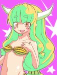  1girl alternate_costume bikini ex-keine fang green_hair horns kamishirasawa_keine leopard_print long_hair open_mouth red_eyes ribbon shouningyou smile solo swimsuit touhou 