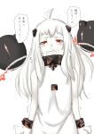  1girl ahoge comic crying crying_with_eyes_open dress highres horns kantai_collection long_hair looking_at_viewer mittens niwatazumi northern_ocean_hime red_eyes shinkaisei-kan tears translation_request trembling white_dress white_hair white_skin 