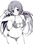  1girl bikini blush breasts cleavage large_breasts long_hair looking_at_viewer love_live!_school_idol_project monochrome navel open_mouth oryou smile solo swimsuit toujou_nozomi twintails 