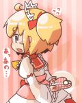  1girl blonde_hair bow chocolate chocolate_heart dress fang gift hair_bow heart open_mouth ribbon short_hair shouningyou solo sunny_milk touhou twintails wings 