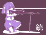  1girl animal_ears gun monochrome necktie pkm purple_hair rabbit_ears red_eyes reisen short_hair shouningyou skirt solo touhou weapon 