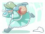  1girl backpack bag blue_hair bow brown_hair chibi hair_bobbles hair_bow hair_ornament hair_over_eyes hair_tubes hakurei_reimu hat heko_reimu kawashiro_nitori mittens running scarf short_hair shouningyou skirt smile touhou twintails 