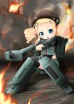  1girl amx13-90 blonde_hair blue_eyes fire gun mecha_musume military niyang53 original personification solo tank_turret twintails weapon world_of_tanks 
