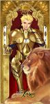  1boy armor astarone blonde_hair fate/stay_night fate_(series) gilgamesh lion red_eyes sitting solo throne 