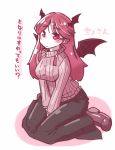  1girl alternate_costume bat_wings head_wings koakuma long_hair red_eyes redhead shouningyou solo sweater touhou translation_request wings 