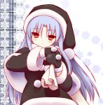  1girl blue_hair blush capelet hat len long_hair melty_blood mittens pointy_ears red_eyes sack santa_costume santa_hat shaka-san solo tsukihime 