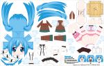 1girl absurdres angel_wings artist_name blue_eyes blue_hair blush character_name chibi collar el_joey elbow_gloves gloves highres long_hair nymph_(sora_no_otoshimono) paper_cut-out papercraft school_uniform smile solo sora_no_otoshimono transparent_wings twintails very_long_hair watermark web_address wings 
