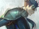  1boy astarone blue_hair dated fate/stay_night fate_(series) lancer rain red_eyes solo twitter_username 