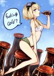  1girl blonde_hair blue_eyes carla_j_luksic coke_bottle drinking kodamari long_hair low_twintails open_mouth profanity short_shorts shorts snowflakes solo speech_bubble strike_witches tongue tongue_out twintails twitter_username 