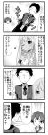  0_0 1boy 2girls 4koma ;d alessandra_susu collared_shirt comic commentary_request formal kamishiro_sui long_hair minami_(colorful_palette) monochrome multiple_girls one_eye_closed open_mouth short_hair smile suit tan tokyo_7th_sisters translation_request wristband 