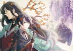  4boys black_hair blue_eyes flower haori horikawa_kunihiro izumi-no-kami_kanesada japanese_clothes kasen_kanesada multiple_boys skylark_12 touken_ranbu tree 