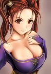 1girl blush breasts brown_eyes brown_hair cleavage collarbone dragon_quest jessica_albert long_hair long_sleeves looking_at_viewer nannacy7 profile smile twintails 