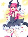  1girl blue_eyes claws detached_sleeves dress fate/extra fate/extra_ccc fate_(series) horns kino_hazuki lancer_(fate/extra_ccc) pink_hair pointy_ears pointy_shoes solo tail two_side_up 