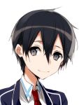  1boy black_eyes black_hair highres jianmo_sl kirito necktie school_uniform short_hair smile sword_art_online 