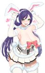  1girl animal_ears breasts cleavage fake_animal_ears green_eyes heart highres huge_breasts looking_at_viewer love_live!_school_idol_project open_mouth purple_hair rabbit_ears simple_background skirt smile solo thighs toujou_nozomi twintails white_background yzh_chan 