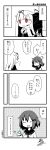  &gt;:d /\/\/\ 2girls 4koma :d ^_^ aono_yuu closed_eyes comic eyedrops fang hair_flaps hair_ornament hair_ribbon hairclip highres ikazuchi_(kantai_collection) kantai_collection long_hair machinery monochrome multiple_girls open_mouth partially_translated red_eyes ribbon scarf school_uniform serafuku short_hair smile spot_color surprised translation_request yuudachi_(kantai_collection) 