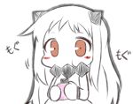  1girl :t blush_stickers eating hishimochi horns kantai_collection mittens northern_ocean_hime pale_skin red_eyes shinkaisei-kan solo twumi white_hair 