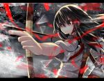  &gt;:| 1girl akagi_(kantai_collection) arrow bangs bow_(weapon) broken_glass glass kantai_collection letterboxed nekoboshi_sakko pointing quiver solo weapon 