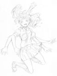  1girl monochrome monoko multiple_arms saliva sketch skirt solo twintails white_background yueko yume_nikki 