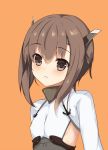  1girl blush brown_eyes brown_hair headgear highres kantai_collection orange_background pini short_hair simple_background small_breasts solo taihou_(kantai_collection) 