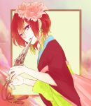  akatsuki_no_yona dagger earrings flower flower_on_head hetzosh highres jewelry redhead short_hair violet_eyes weapon yona_(akatsuki_no_yona) 