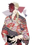  1boy blonde_hair blue_eyes giorno_giovanna idachi japanese_clothes jojo_no_kimyou_na_bouken kimono mask_on_head solo 