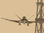  airplane confin highres landing_gear no_humans oekaki original sepia tower 