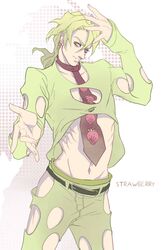  1boy blonde_hair earrings idachi jewelry jojo_no_kimyou_na_bouken midriff necktie pannacotta_fugo solo 