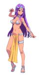  1girl 774_(nanashi) bikini_top bracelet breasts circlet dark_skin dragon_quest dragon_quest_iv jewelry large_breasts loincloth long_hair lowres manya pixel_art purple_hair smile solo violet_eyes white_background 