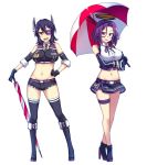  artist_request boots breasts eyepatch kantai_collection large_breasts miniskirt purple_hair racequeen short_hair shorts skirt tatsuta_(kantai_collection) tenryuu_(kantai_collection) thigh-highs umbrella violet_eyes yellow_eyes 