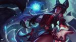  1girl ahri animal_ears breasts fox_ears fox_tail league_of_legends long_hair looking_at_viewer multiple_tails solo tail 
