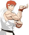  dougi fighting_stance muscle redhead ryuu_(street_fighter) short_hair sleeveless solo street_fighter street_fighter_i 