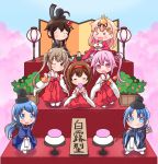  6+girls harusame_(kantai_collection) highres hinamatsuri japanese_clothes kanon_(kurogane_knights) kantai_collection kimono miko multiple_girls murasame_(kantai_collection) samidare_(kantai_collection) shigure_(kantai_collection) shiratsuyu_(kantai_collection) suzukaze_(kantai_collection) yuudachi_(kantai_collection) 