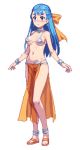  1girl 774_(nanashi) blue_eyes blue_hair blush bow bracelet braid breasts choker dancer&#039;s_costume_(dq) dragon_quest dragon_quest_v earrings flora hair_bow jewelry large_breasts loincloth long_hair lowres pixel_art solo white_background 