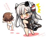  /\/\/\ 2girls amatsukaze_(kantai_collection) black_panties blush brown_dress brown_hair chibi dress hair_tubes hairband ikazuchi_(kantai_collection) kantai_collection multiple_girls open_mouth oshiruko_(uminekotei) outstretched_arms panties silver_hair topless translation_request two_side_up underwear white_panties yellow_eyes 