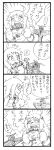  &gt;:o ... 1girl 4koma :o ahoge airplane bbb_(friskuser) comic dress highres horns kantai_collection lightbulb long_hair mittens monochrome northern_ocean_hime open_mouth shinkaisei-kan sweat translation_request 