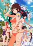  6+girls ^_^ absurdres animal_ears aqua_hair armpits arms_up ball bangs barefoot beach beachball bikini black_hair blonde_hair blue_bikini blue_eyes blunt_bangs breasts brown_eyes brown_hair casual_one-piece_swimsuit cat_ears cat_tail cleavage closed_eyes crossed_legs crown dark_skin double_bun drinking earrings flat_chest flower gashin glasses green_bikini hair_flower hair_ornament hair_over_one_eye hand_on_hip highres innertube jewelry long_hair mini_crown multiple_girls navel one-piece_swimsuit orange_bikini outstretched_arms parted_bangs partially_submerged pink_bikini ponytail purple_bikini quad_drills red_bikini redhead running school_swimsuit short_hair smile sweatdrop swimsuit tail very_long_hair volleyball white_bikini white_hair white_swimsuit wristband 