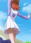  1girl arm_up from_behind go!_princess_precure haruno_haruka haruyama_kazunori outstretched_arm panties precure redhead school_uniform short_hair skirt underwear white_skirt 