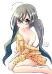  1girl alternate_costume bare_shoulders black_eyes black_hair glasses highres kantai_collection kiyoshimo_(kantai_collection) long_hair nekobaka oversized_clothes ribbed_sweater sketch solo sweater twintails 