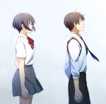  1boy 1girl aki_(neyuki41028) aldnoah.zero amifumi_inko black_hair brown_eyes brown_hair holster kaizuka_inaho necktie school_uniform short_hair skirt violet_eyes 